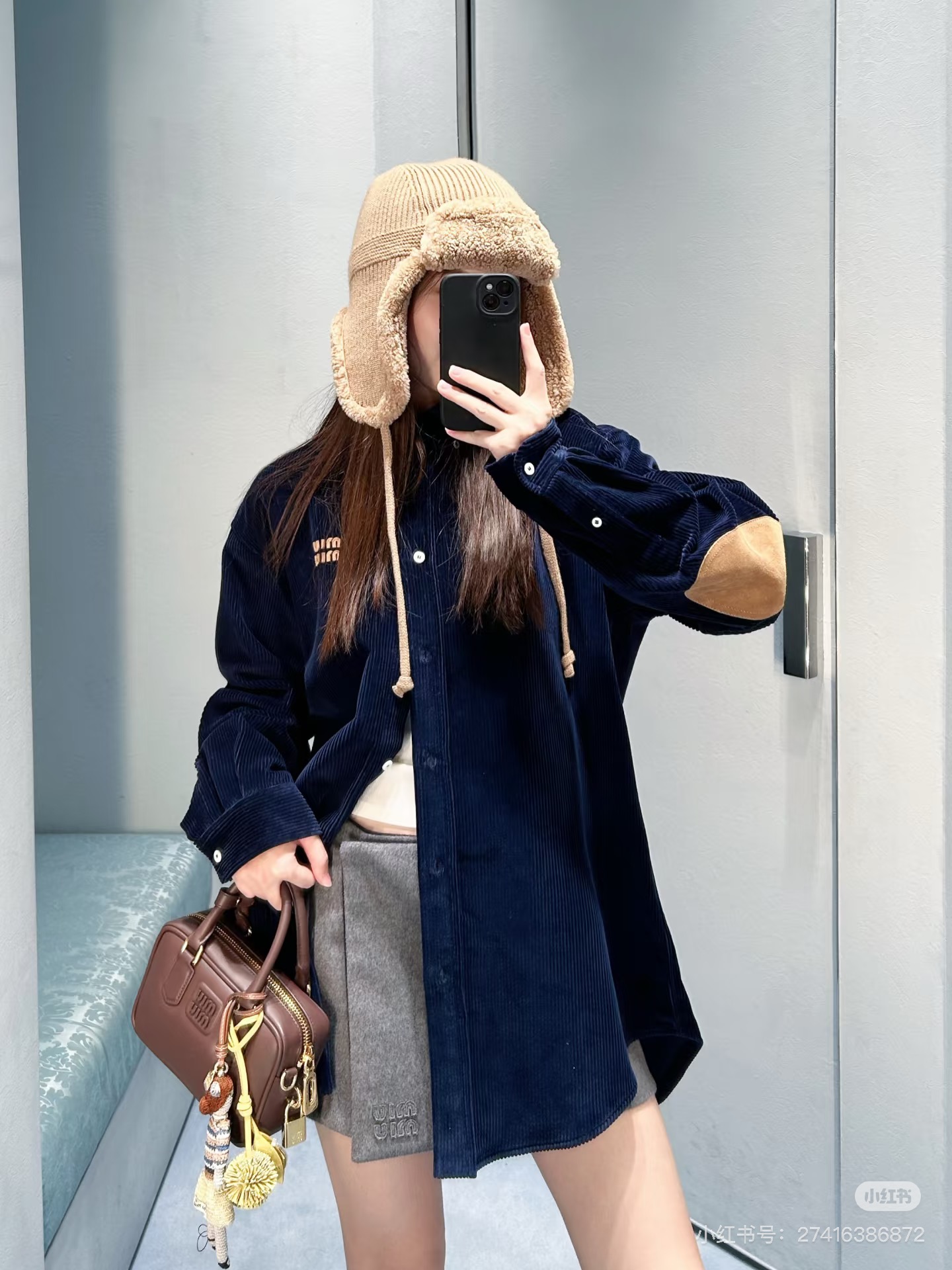 miumiu 미우미우 레더 패치 코듀로이 셔츠 자켓 재킷 의류