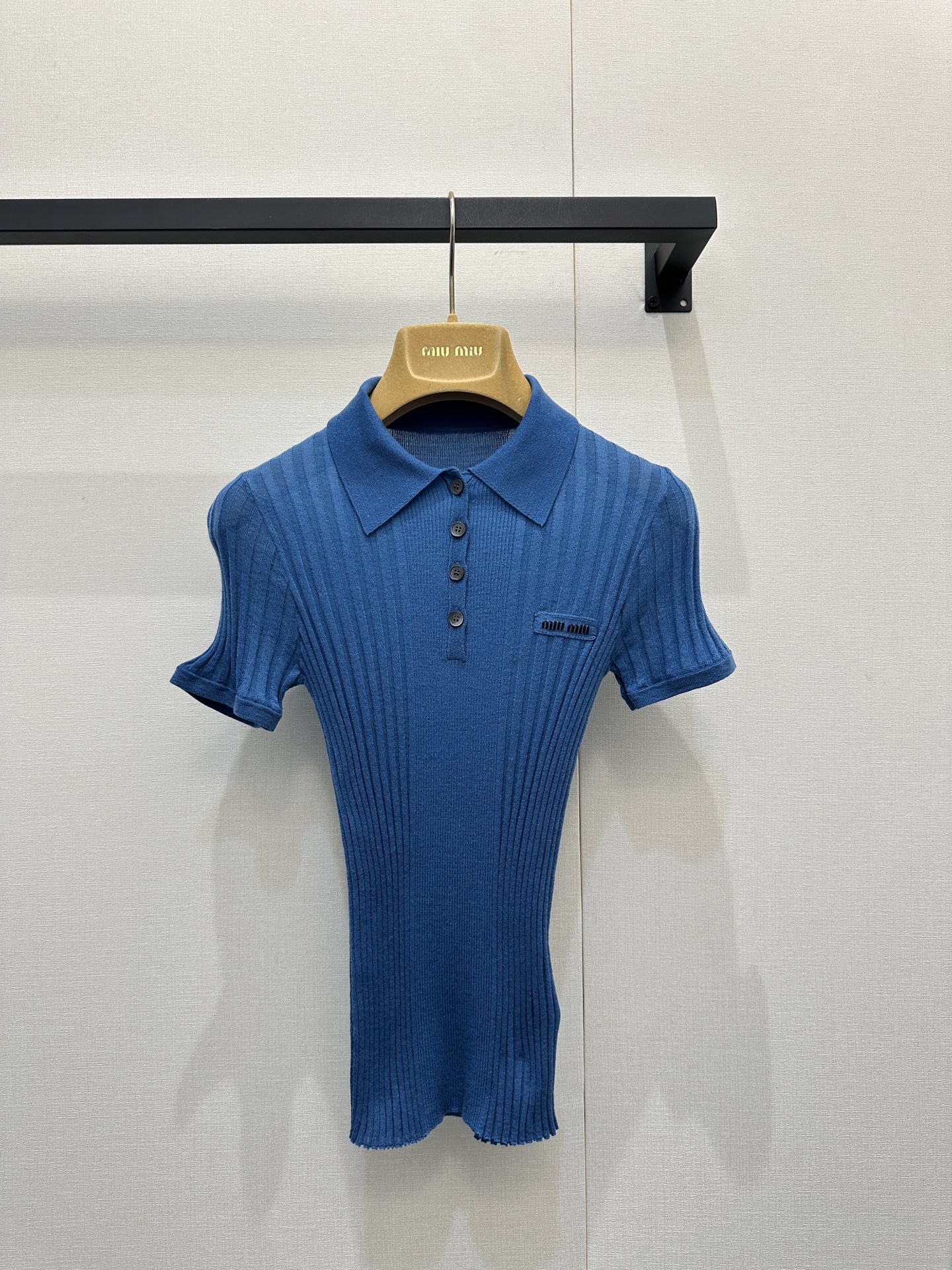 miumiu 미우미우 클라인 블루 골지 폴로 반팔 니트 티셔츠 의류