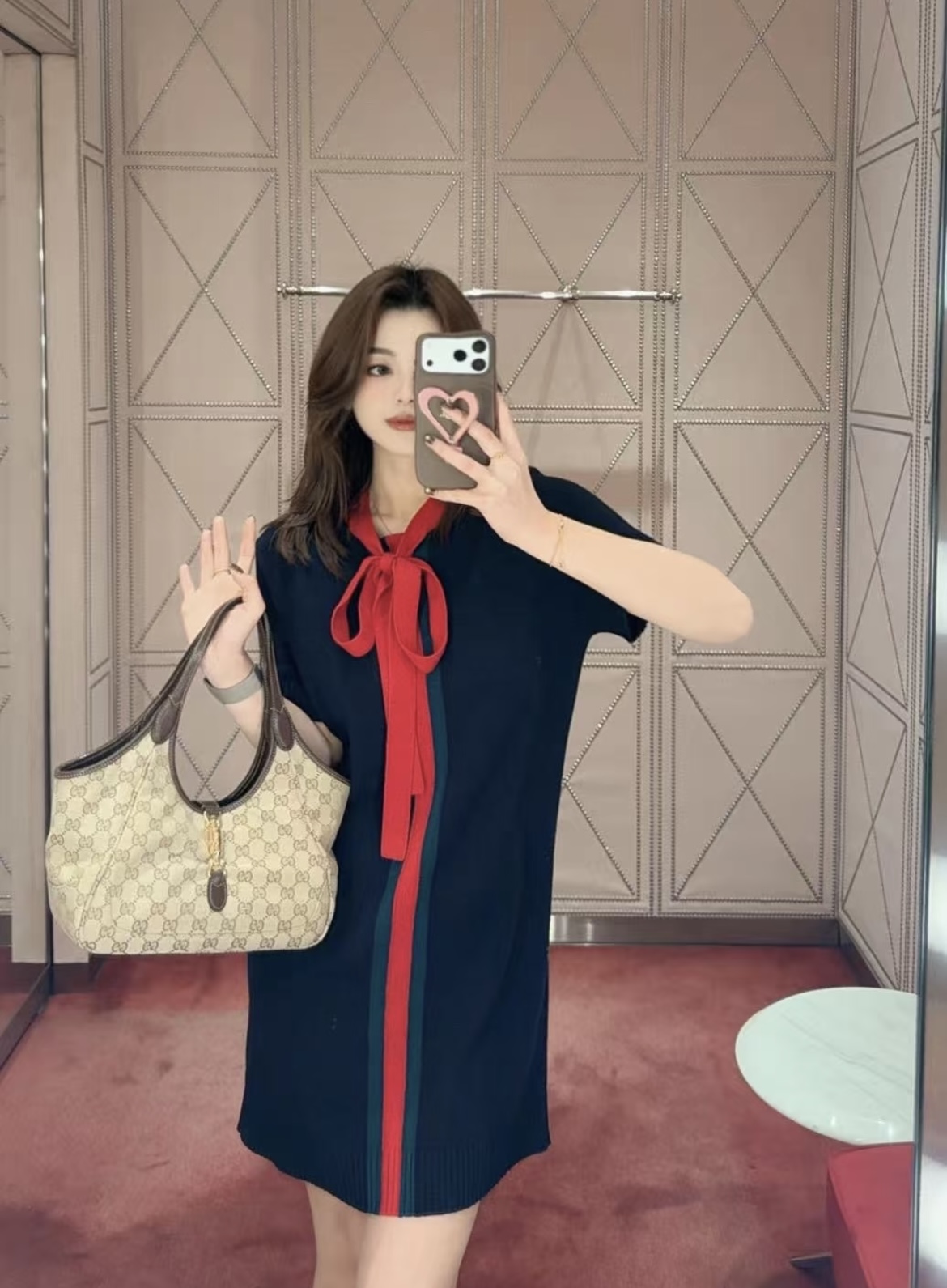 Gucci 구찌 리본 타이 배색 니트 미니 원피스 의류