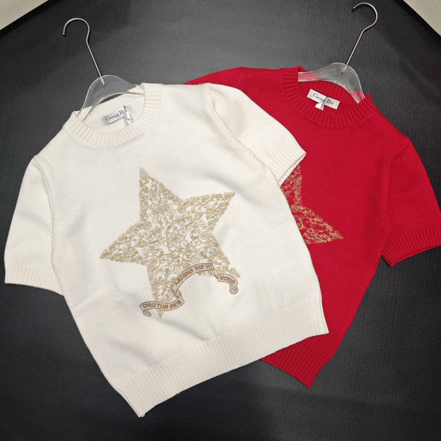 Dior 디올 골드 스타 자수 반팔 울 니트 의류