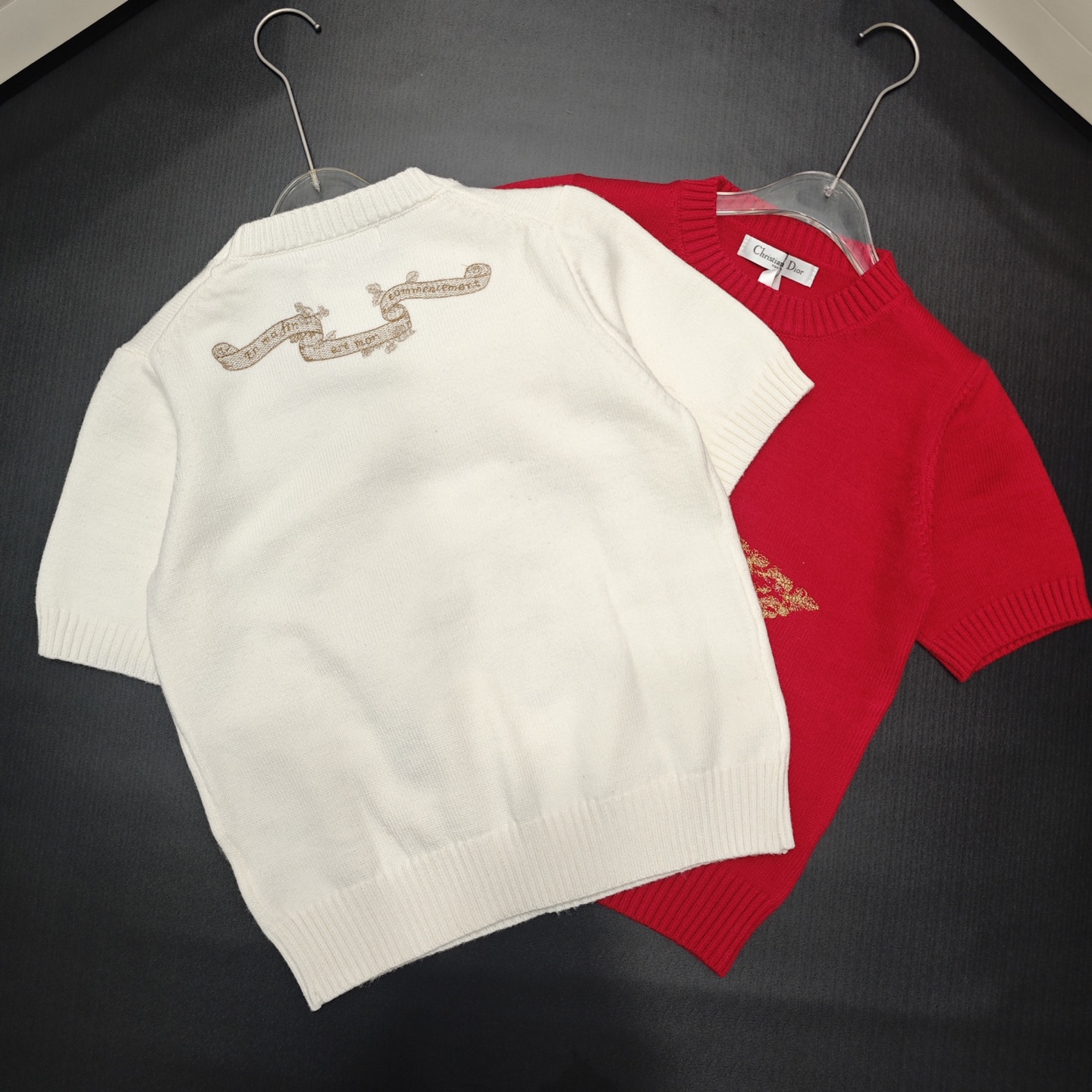 Dior 디올 골드 스타 자수 반팔 울 니트 의류