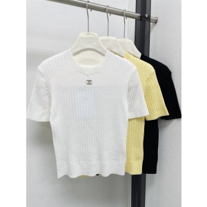 Chanel 샤넬 스트라이프 메탈 로고 반팔 니트 의류