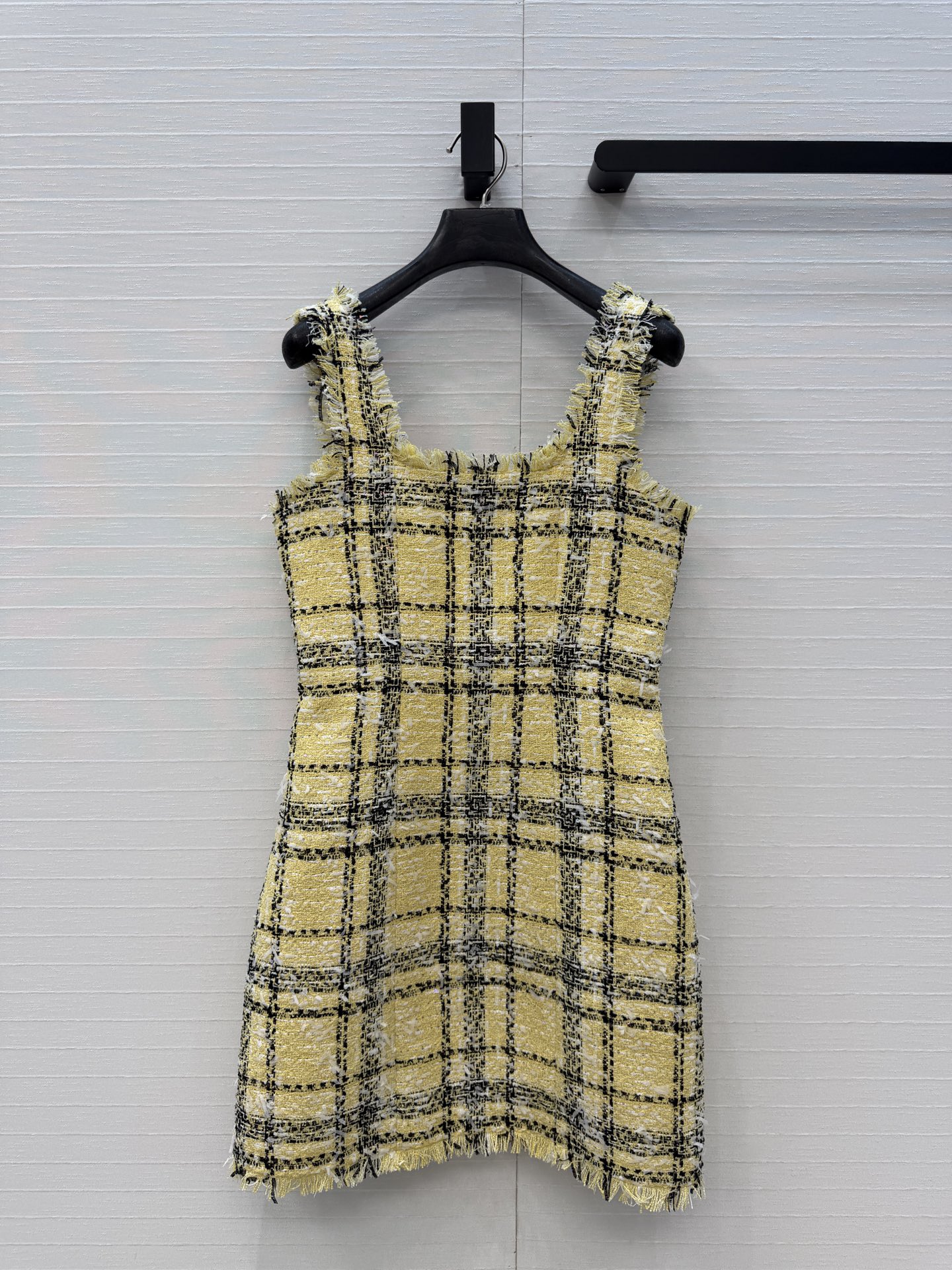 Balmain 발망 옐로우 블랙 체크 트위드 슬리브리스 원피스 의류