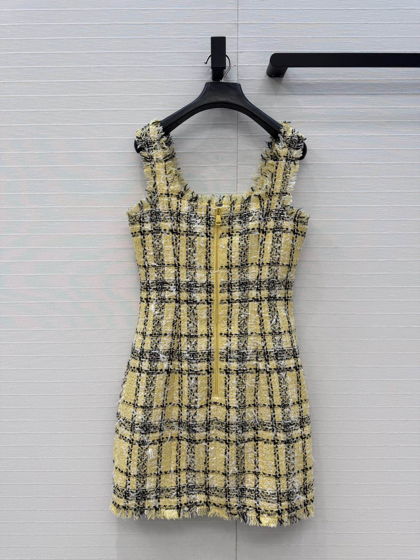 Balmain 발망 옐로우 블랙 체크 트위드 슬리브리스 원피스 의류