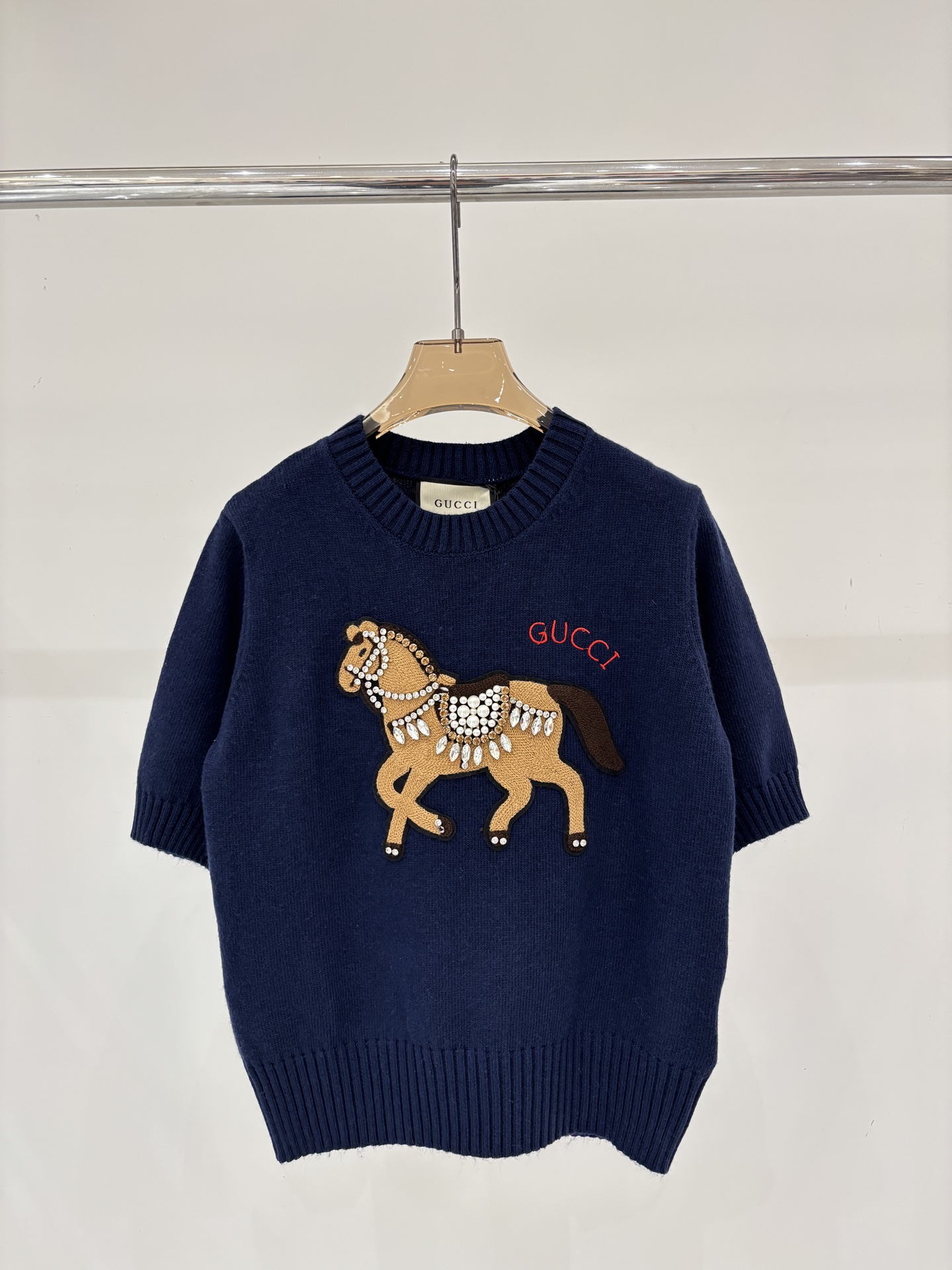 Gucci 구찌 포니 자수 & 쥬얼리 데코 니트 반팔 의류