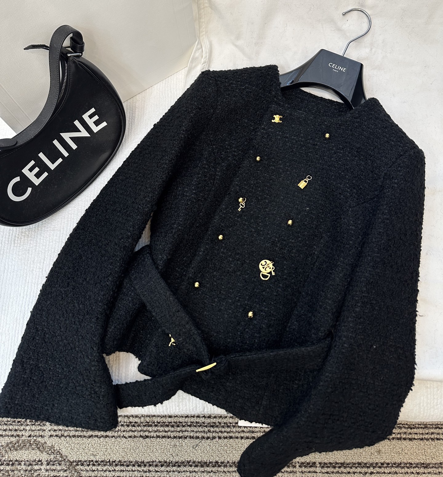 Celine 셀린느 블랙 울 블렌드 더블 자켓 재킷 의류