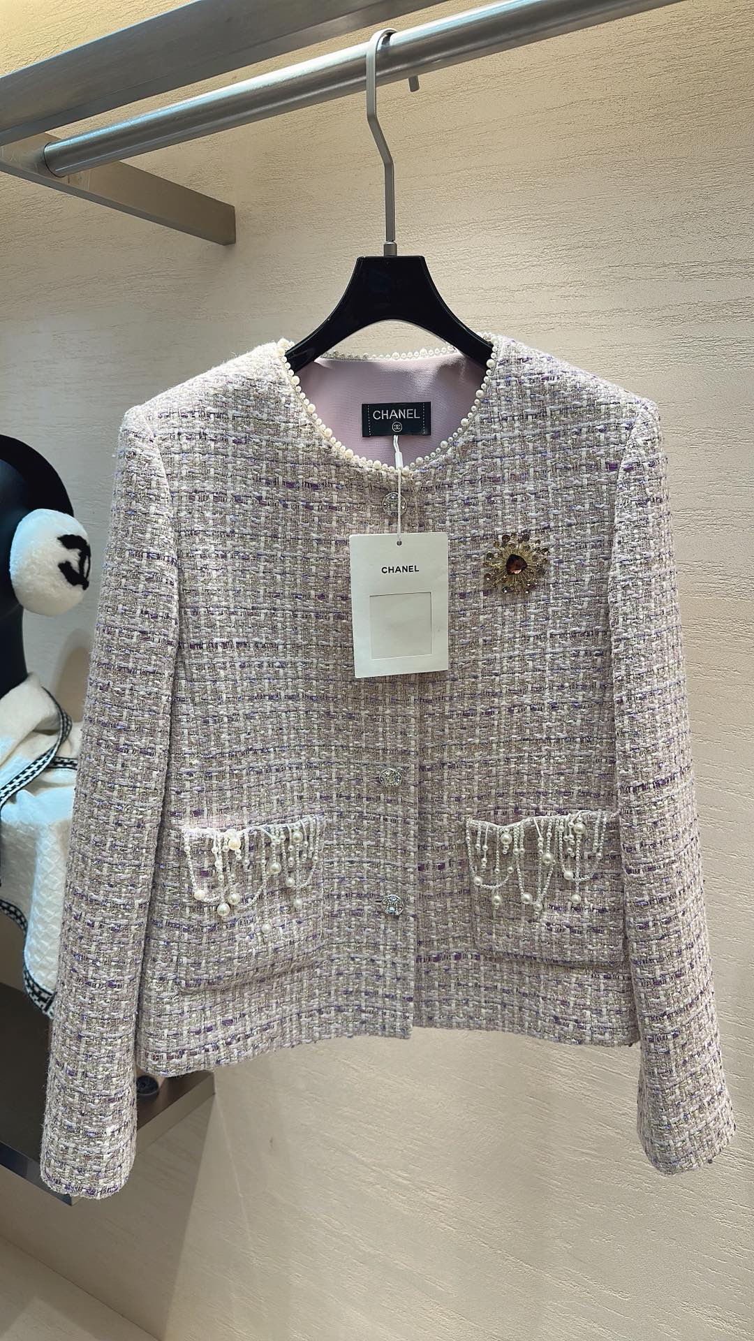 Chanel 샤넬 라벤더 펄 & 태슬 트위드 자켓 재킷 의류