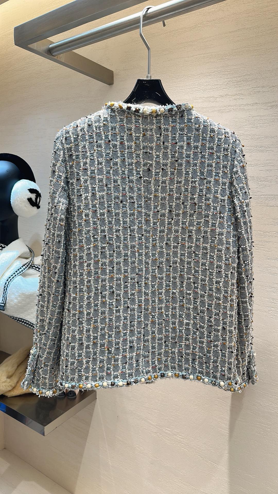 Chanel 샤넬 그레이 블루 핸드메이드 펄 트위드 자켓 재킷 의류