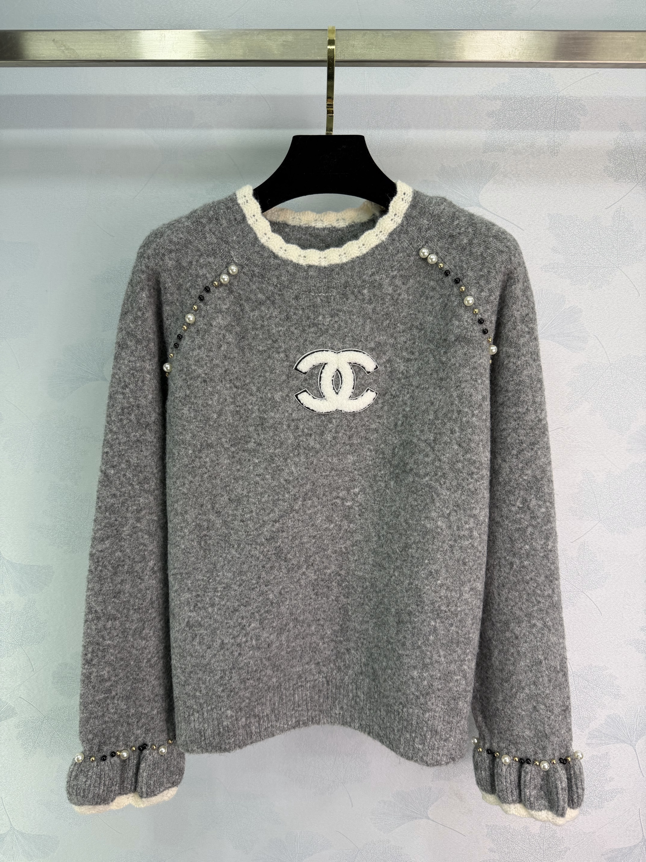 Chanel 샤넬 펄 로고 & 레이스 울 긴팔 니트 의류