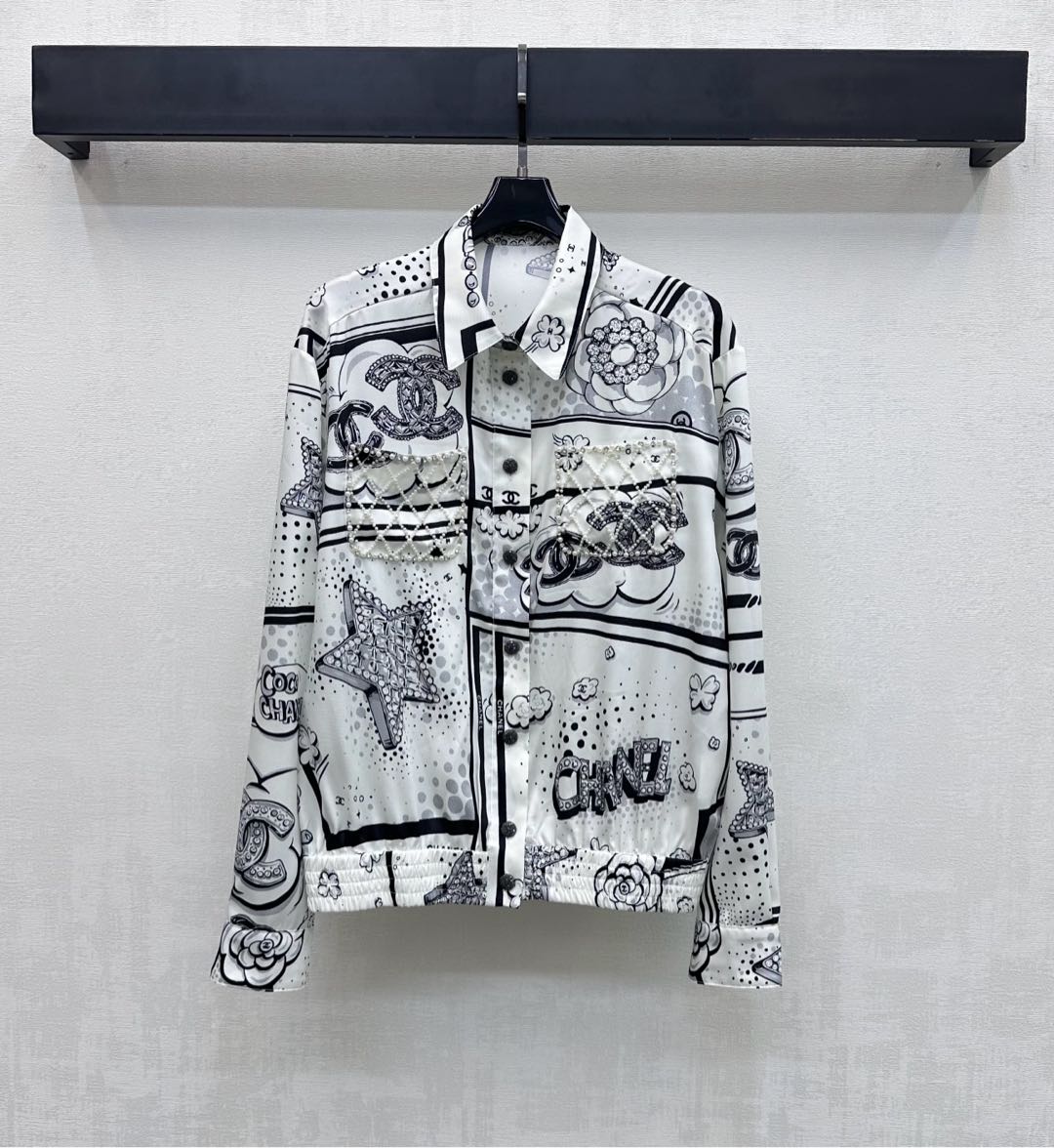 Chanel 샤넬 펄 포켓 로고 실크 셔츠 의류
