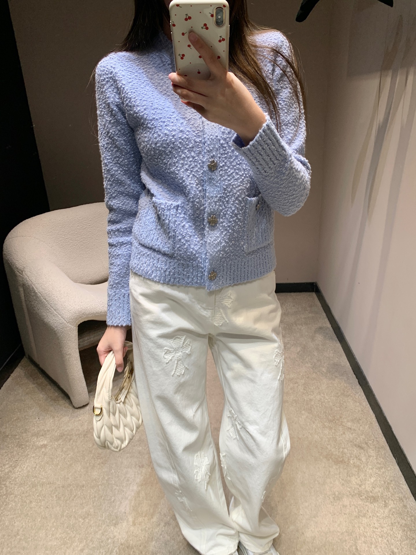 Dior 디올 텍스처 플라워 버튼 가디건 의류