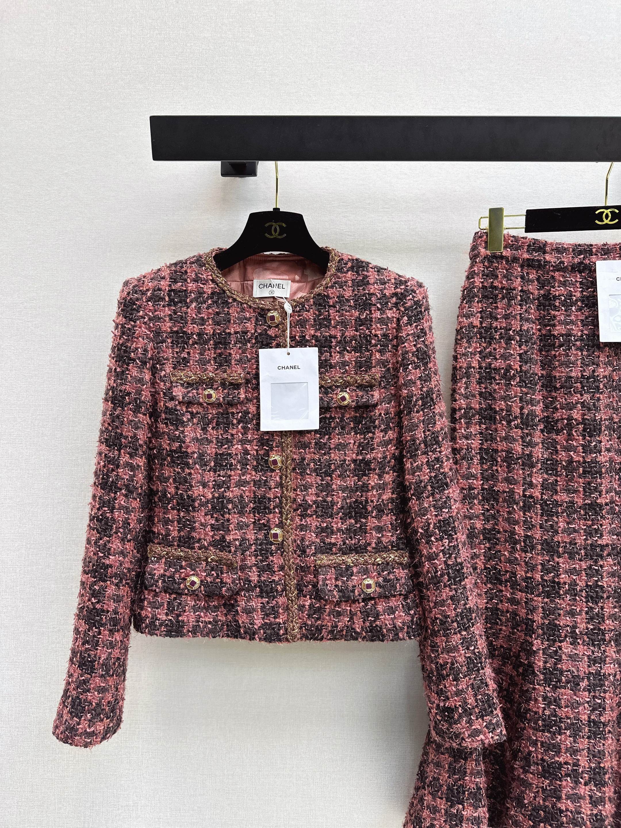 Chanel 샤넬 명품 무드 트위드 자켓 재킷 & 머메이드 스커트 치마 셋업 세트 의류