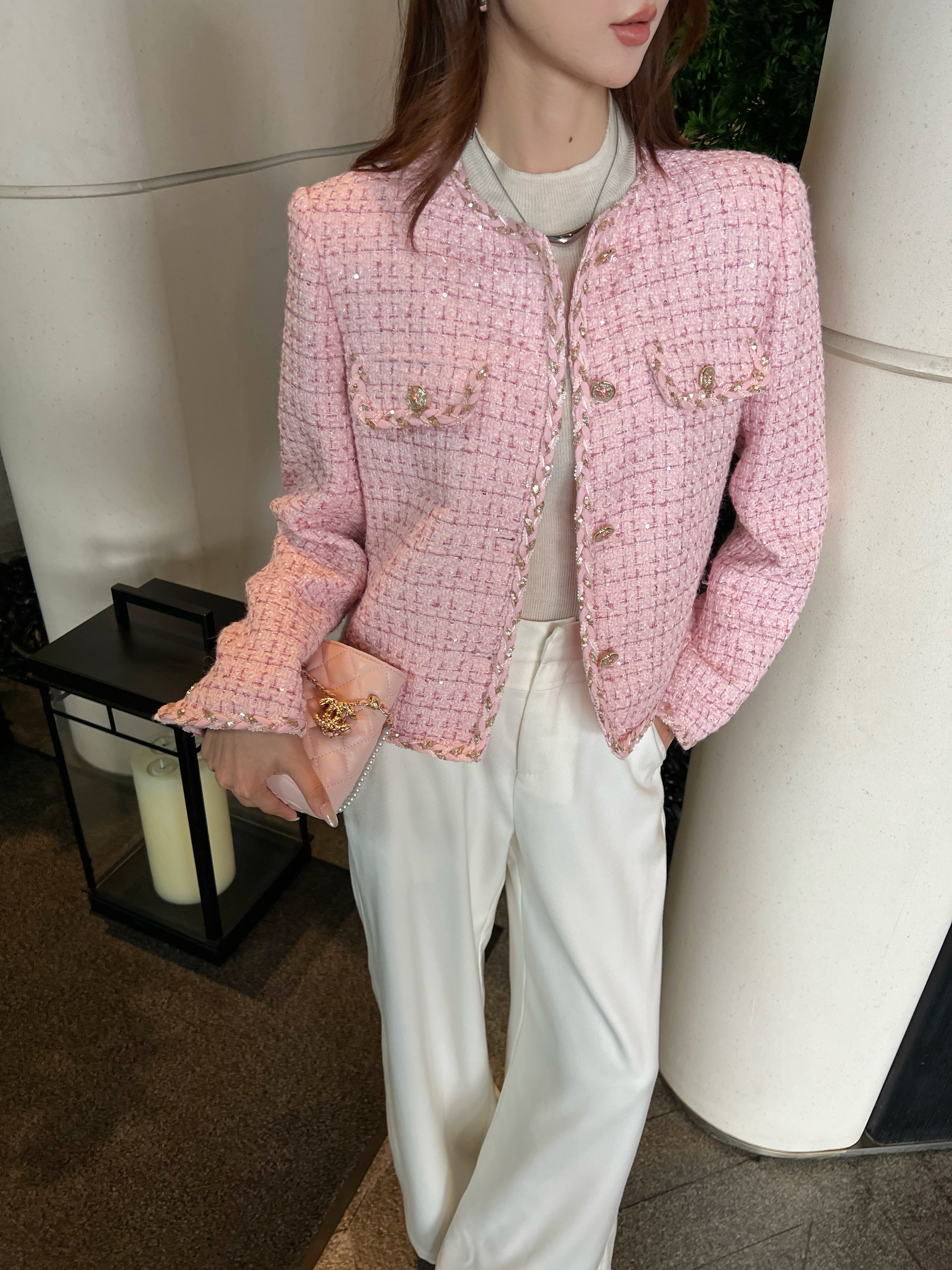 Chanel 샤넬 러블리 핑크 스팽글 트위드 자켓 재킷 의류