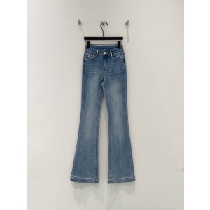 Chanel 샤넬 쥬얼리 큐빅 버튼 세미 부츠컷 데님 팬츠 청바지 의류