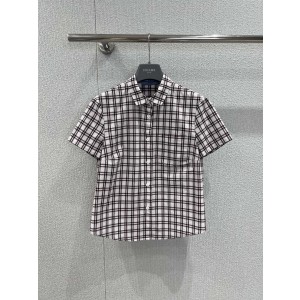 PRADA 프라다 레트로 체크 배색 세미 크롭 반팔 셔츠 의류