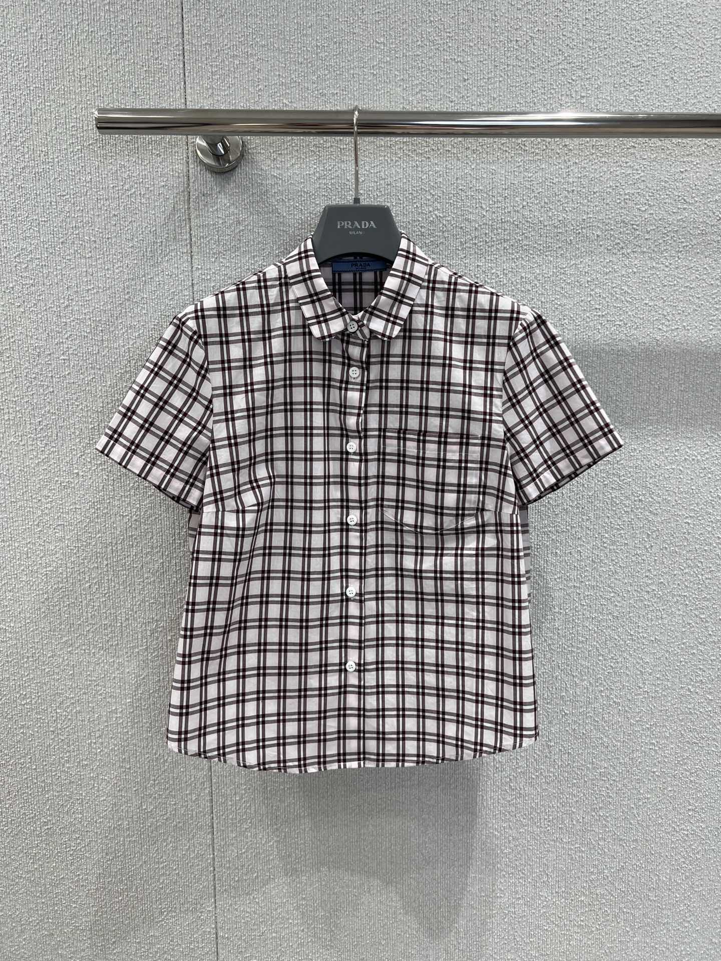 PRADA 프라다 레트로 체크 배색 세미 크롭 반팔 셔츠 의류