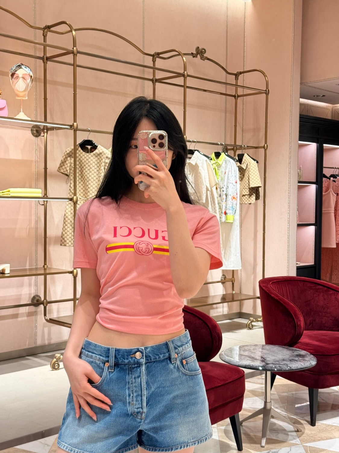 GUCCI 구찌 레터링 프린트 쿨링 코튼 반팔 티셔츠 의류