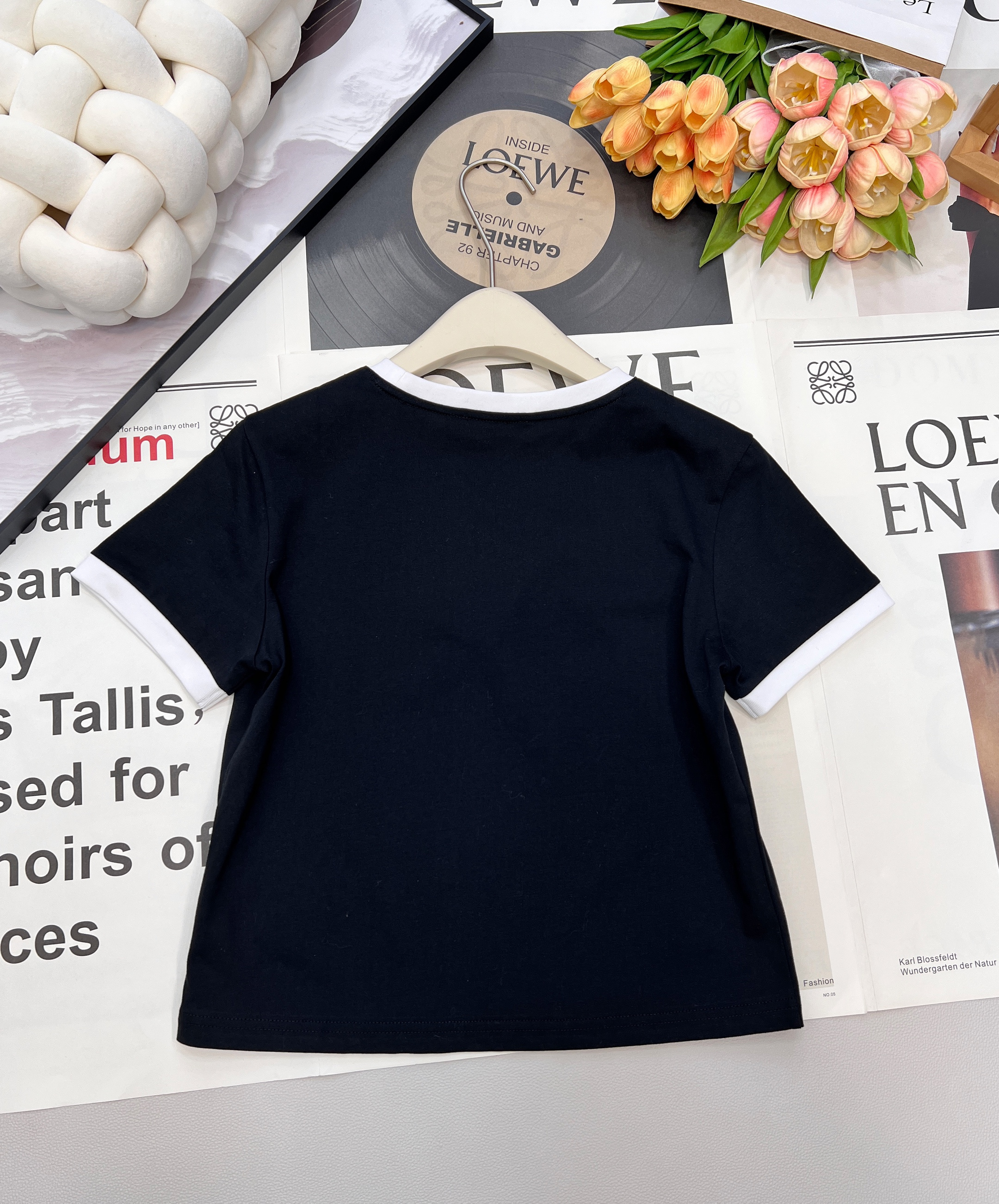 miumiu 미우미우 로고 자수 배색 세미 크롭 반팔 티셔츠 의류