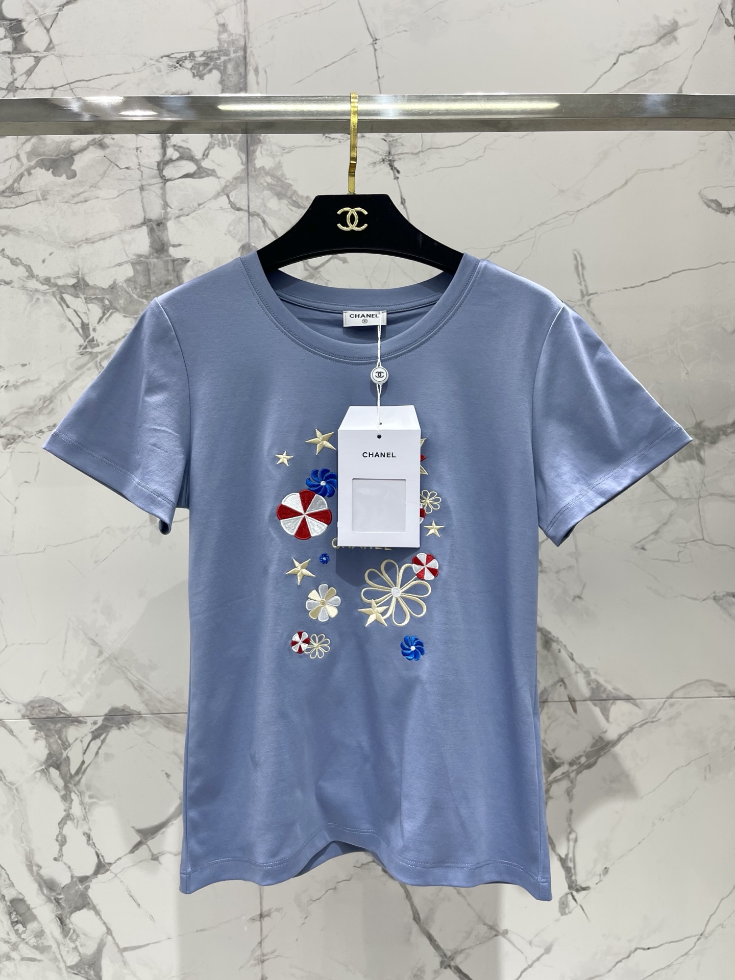 Chanel 샤넬 시그니처 정교 자수 코튼 반팔 티셔츠 의류