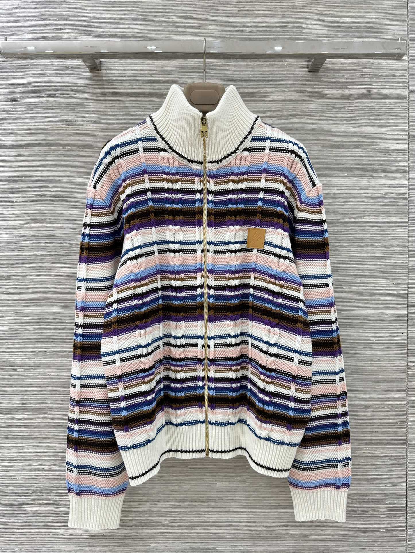 LV 루이비통 남녀공용 체크 믹스 로고 자카드 니트 집업 자켓 재킷 의류