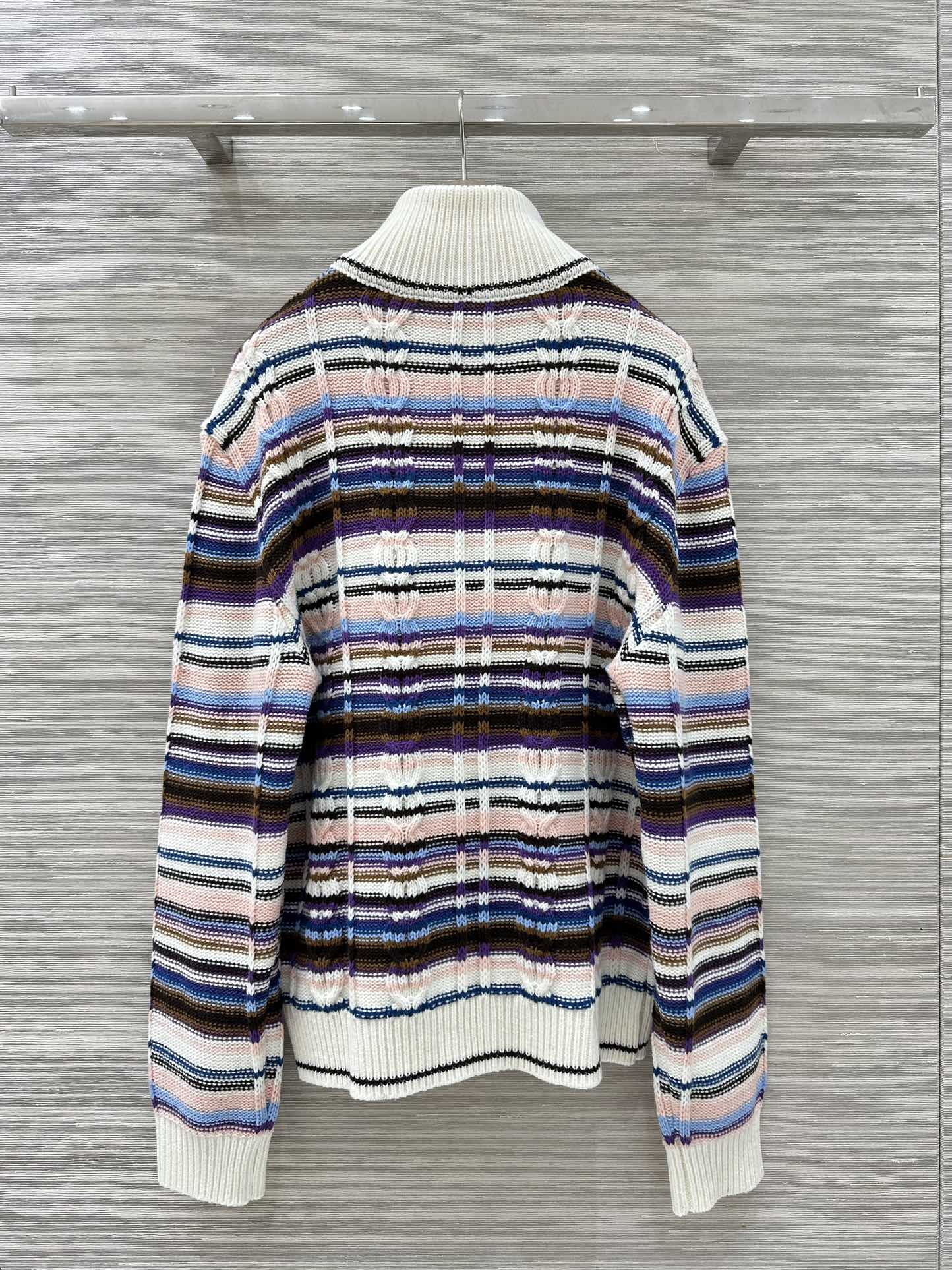 LV 루이비통 남녀공용 체크 믹스 로고 자카드 니트 집업 자켓 재킷 의류