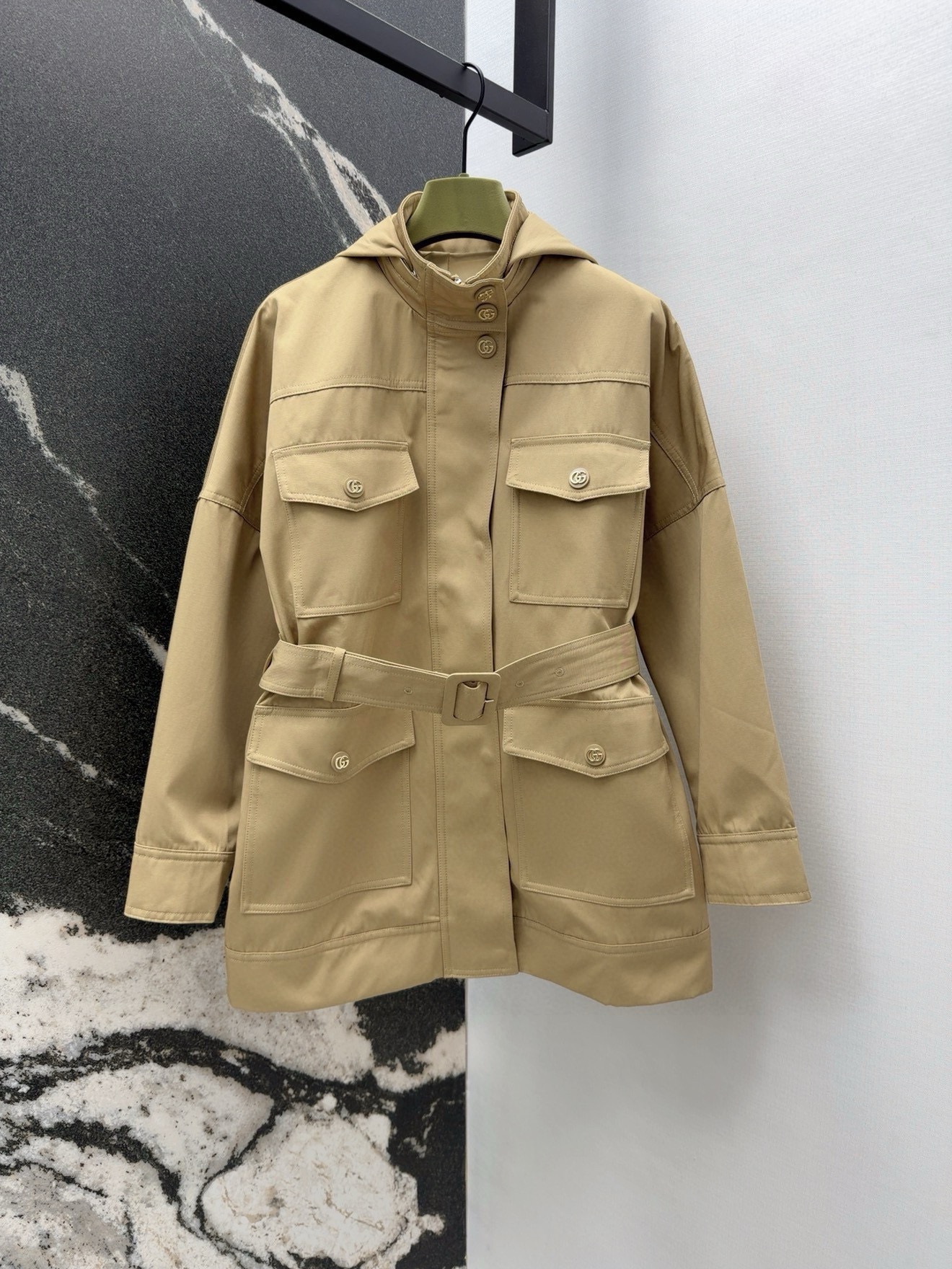 Gucci 구찌 4포켓 후드 벨티드 롱 바람막이 자켓 재킷 의류