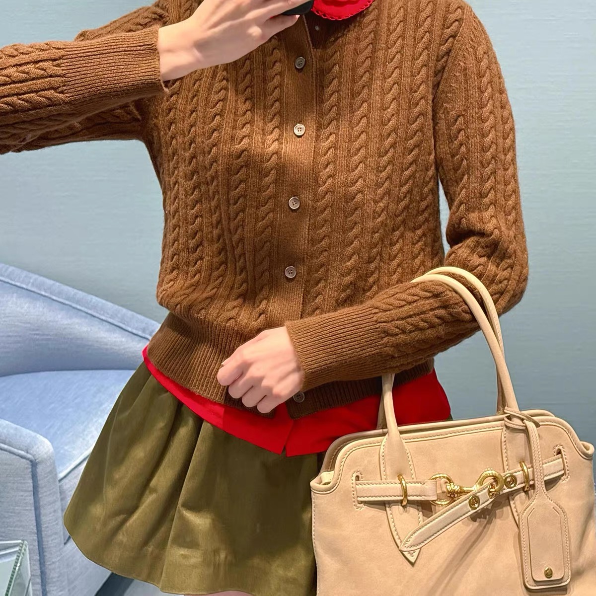 miumiu 미우미우 초콜릿 브라운 꽈배기 가디건 의류