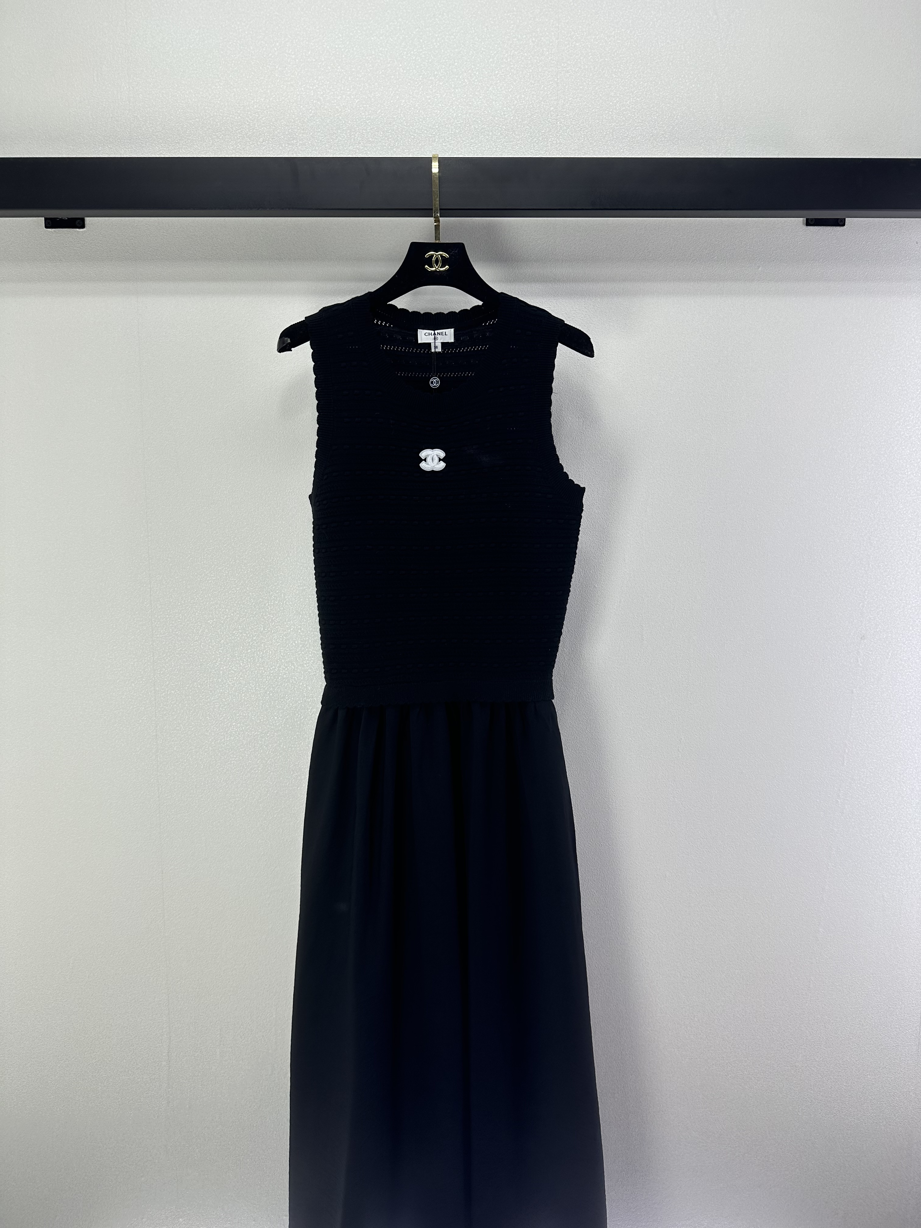 Chanel 샤넬 니트 스티치 배색 믹스 텍스처 니트 플레어 슬리브리스 원피스 의류