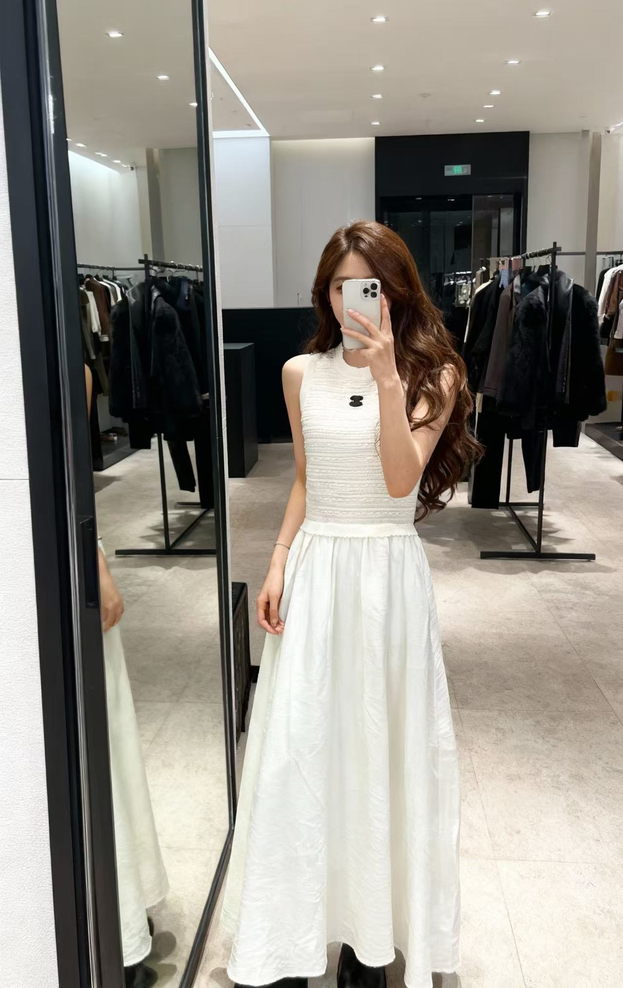 Chanel 샤넬 니트 스티치 배색 믹스 텍스처 니트 플레어 슬리브리스 원피스 의류