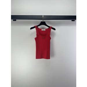 miumiu 미우미우 프릴 에지 니트 슬리브리스 펀칭 레이스 베스트 민소매 나시 의류