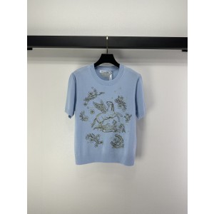 Dior CD 디올 페가수스 플라잉 호스 자수 반팔 니트 의류