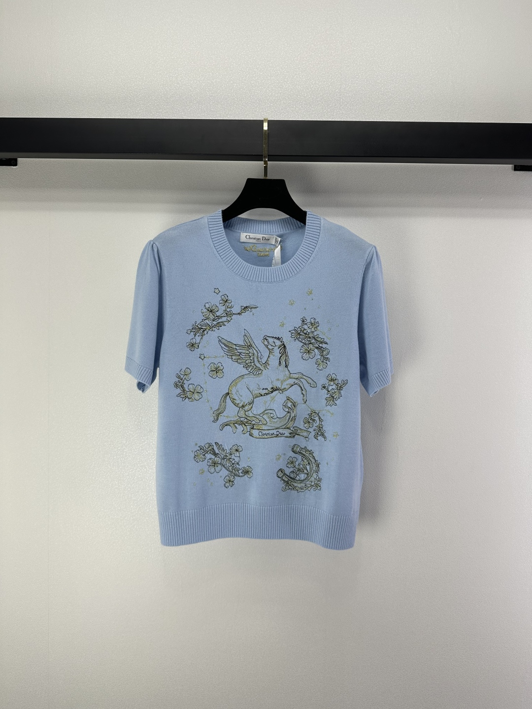 Dior CD 디올 페가수스 플라잉 호스 자수 반팔 니트 의류