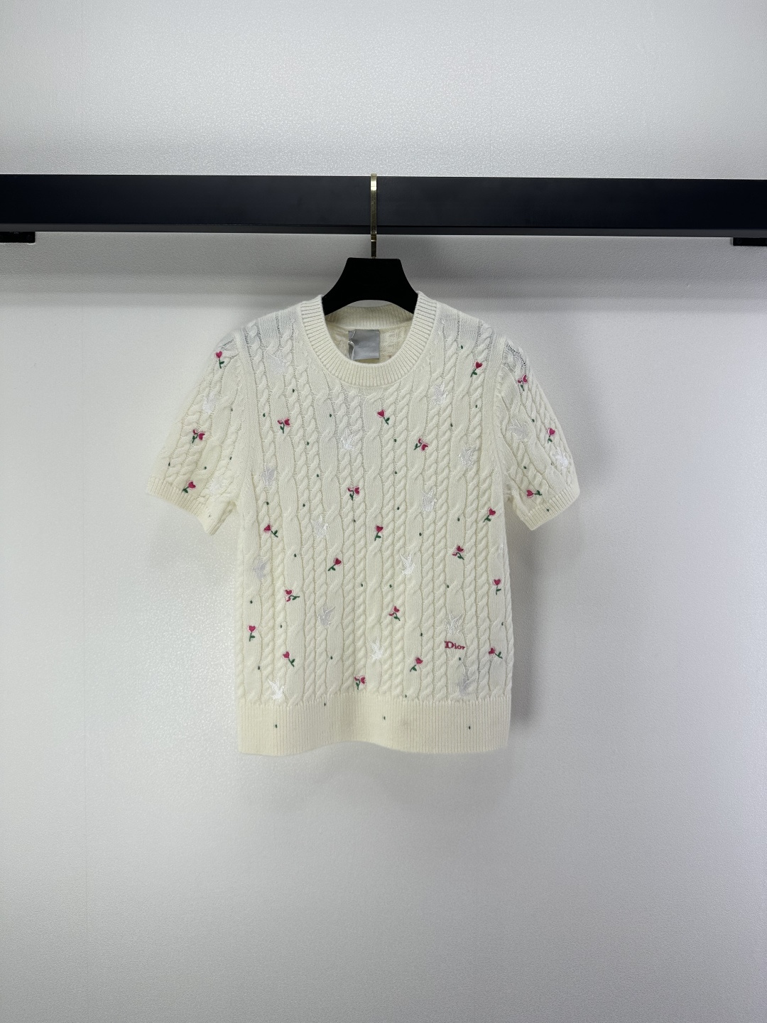 Dior CD 디올 스트로베리(딸기) 자수 포인트 니트 반팔 의류