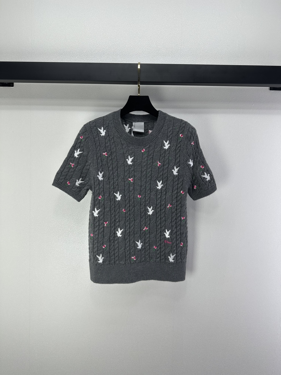 Dior CD 디올 스트로베리(딸기) 자수 포인트 니트 반팔 의류