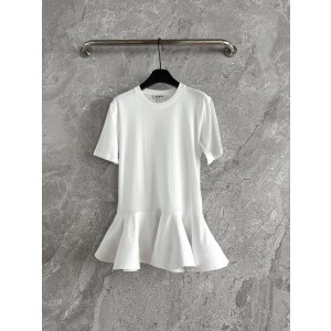 ALAIA 알라이아 더블 레이어 셔링 화이트 믹스 텍스처 펩플럼 티셔츠 의류