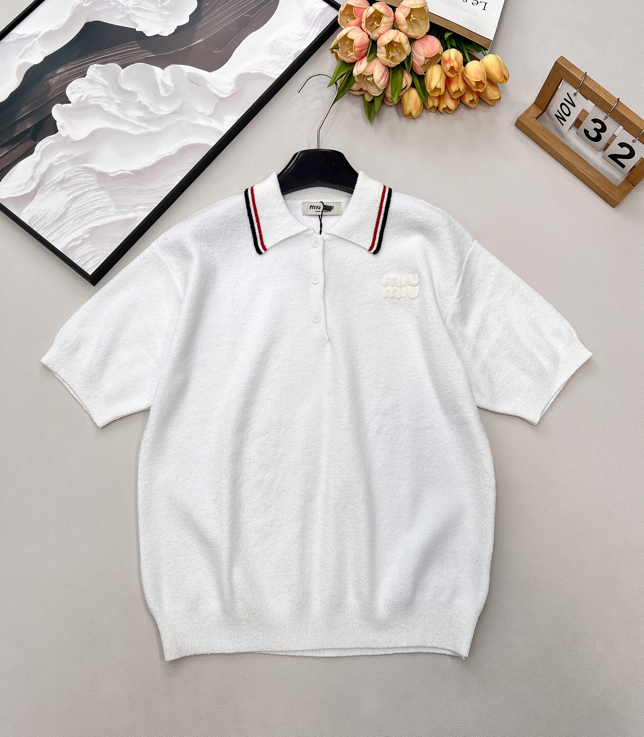 miumiu 미우미우 로고 자수 폴로 반팔 니트 의류