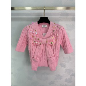 Chanel 샤넬 빅 리본 포인트 시퀸 꽈배기 반팔 니트 의류