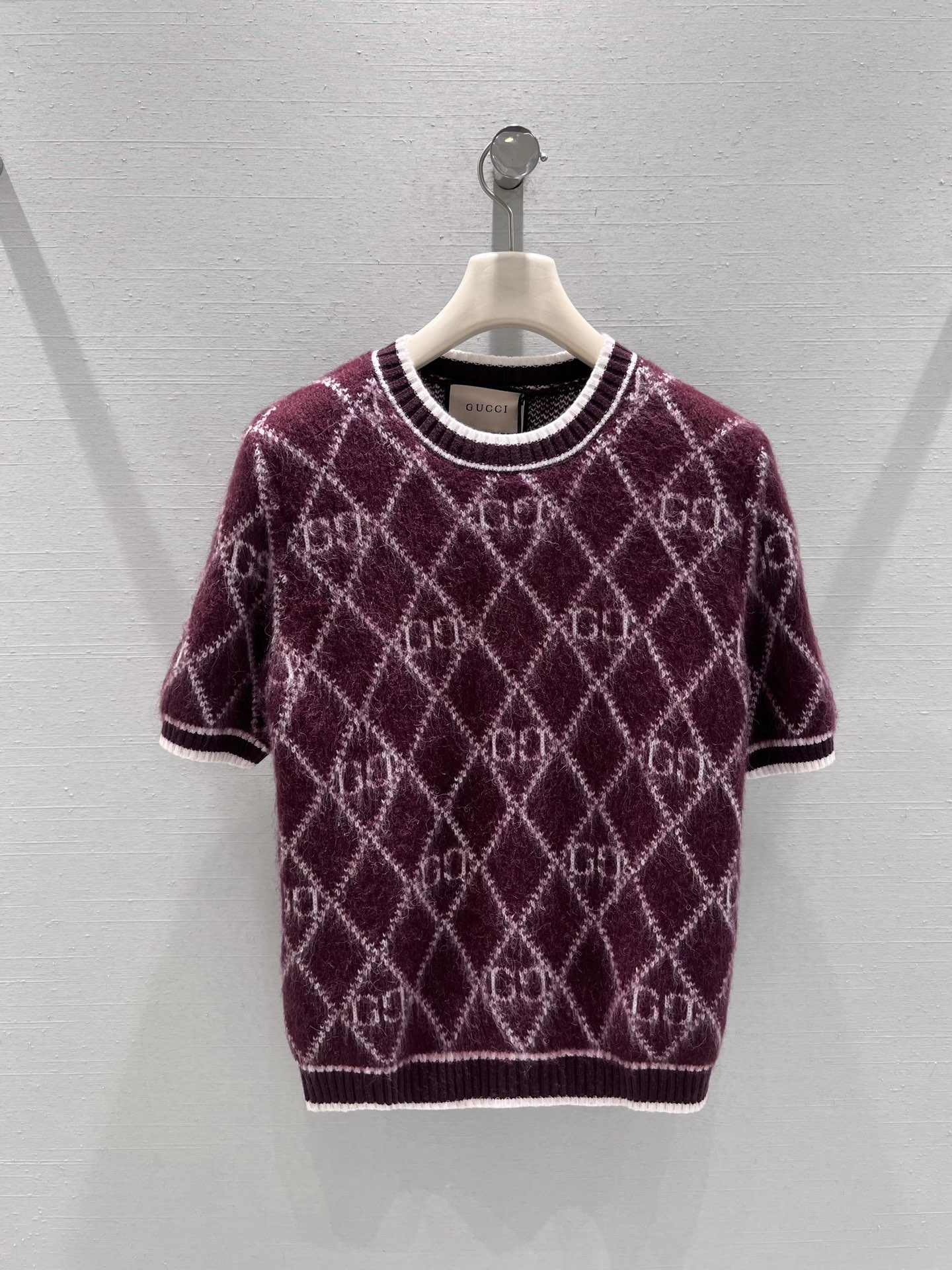 GUCCI 구찌 GG 자카드 아가일 패턴 반팔 니트 상의 의류