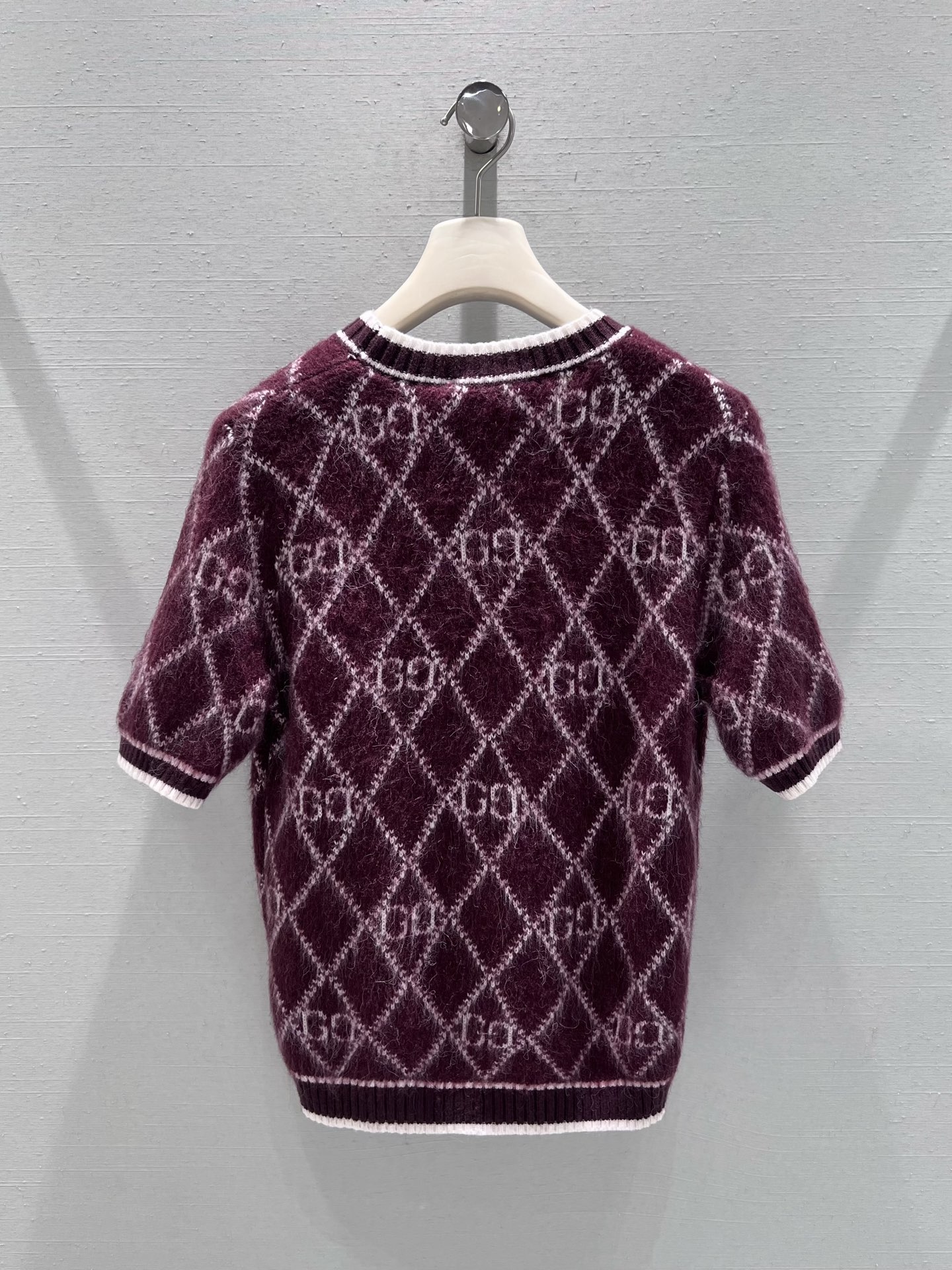 GUCCI 구찌 GG 자카드 아가일 패턴 반팔 니트 상의 의류