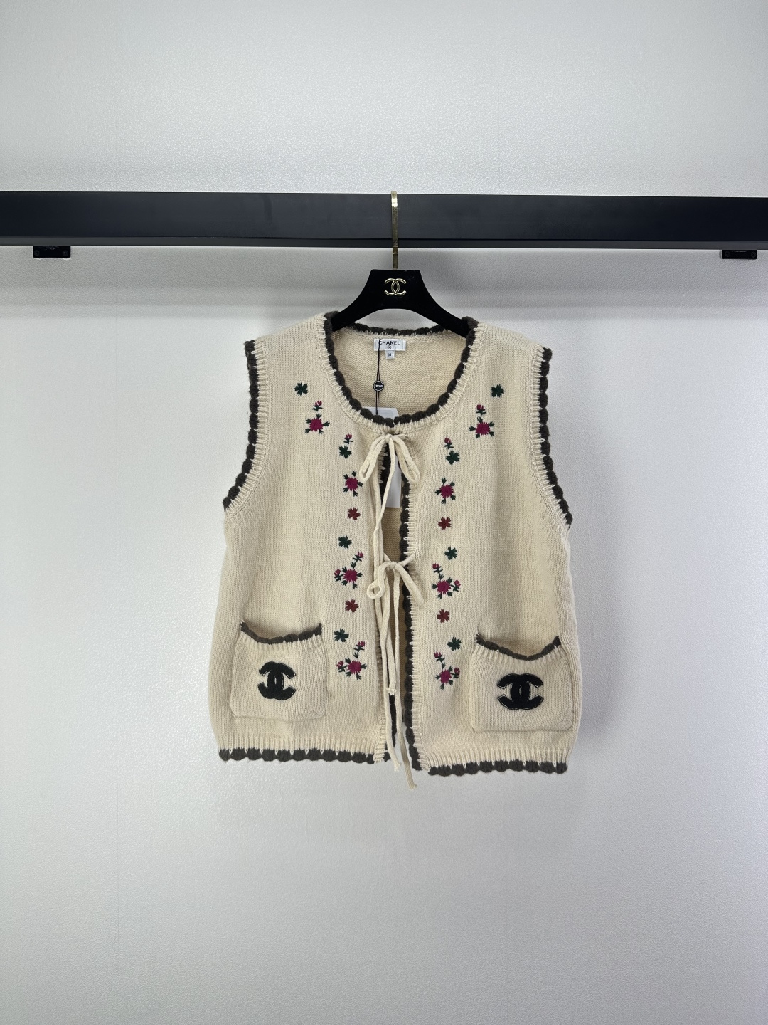 Chanel 샤넬 플라워 자수 리본 니트 베스트 조끼 의류
