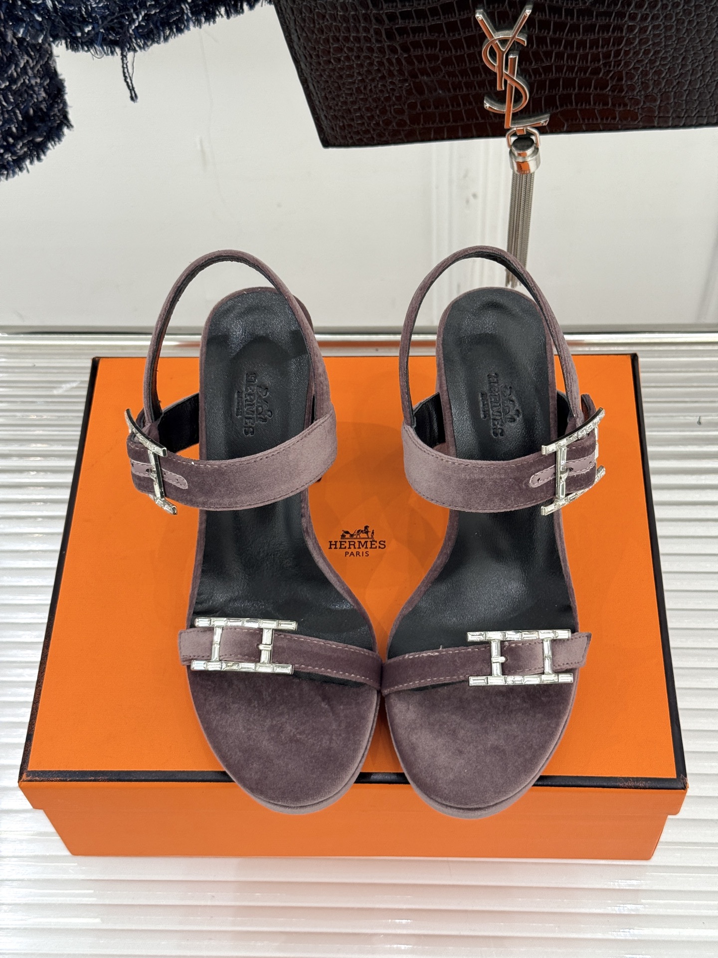 에르메스(HERMES) 더블 H 버클 플랫폼 하이힐 샌들 신발