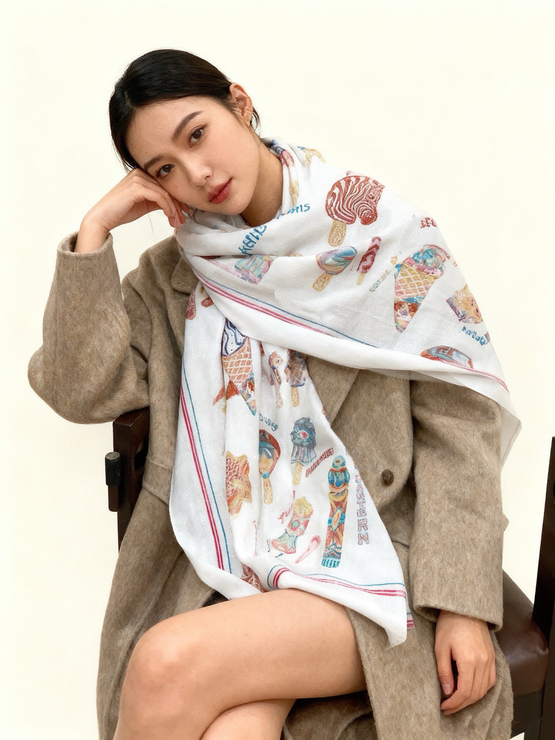 에르메스(HERMES) 패턴 캐시미어 롱 머플러 목도리 스카프