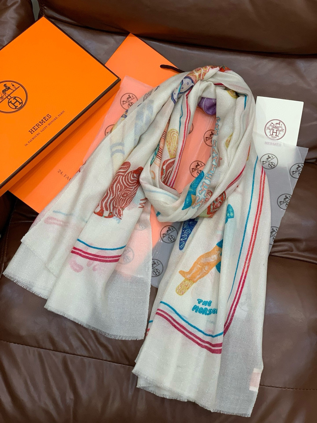 에르메스(HERMES) 패턴 캐시미어 롱 머플러 목도리 스카프