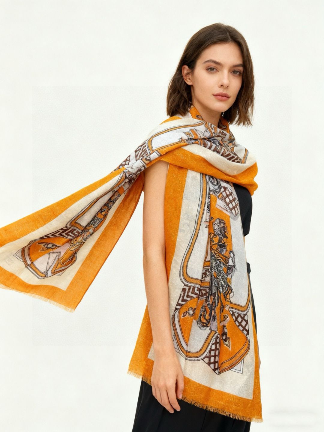 에르메스(HERMES) 입체 패턴 캐시미어 롱 목도리 스카프