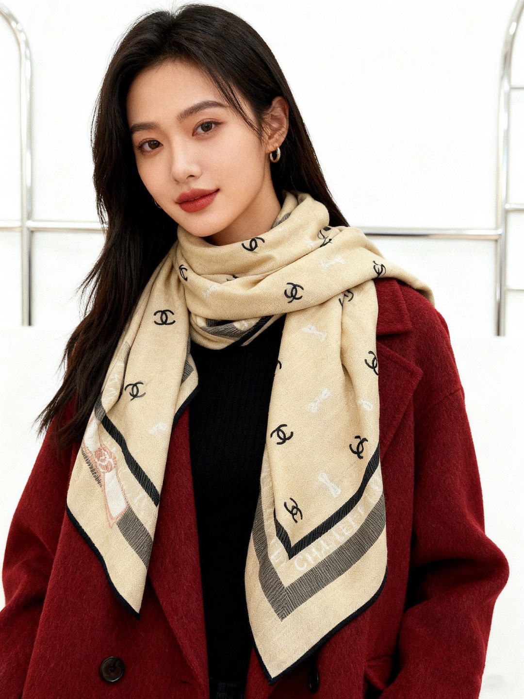 샤넬(CHANEL) 플로럴 패턴 숄 머플러 목도리 스카프