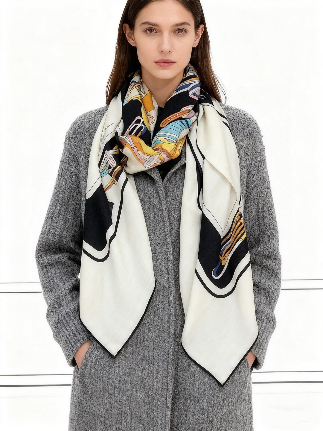 구찌(GUCCI) 승마 실크 캐시미어 숄 머플러 목도리 스카프