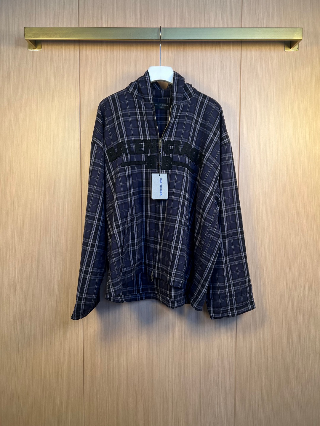 발렌시아가(Balenciaga) 퍼플 체크 집업 후드 자켓 의류