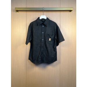 루이비통(LV) 라피아 자수 포인트 반소매 데님 셔츠 의류