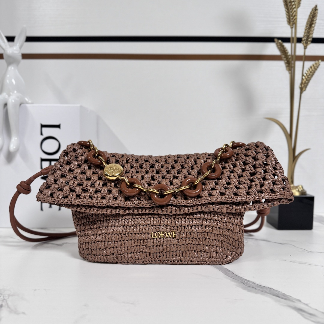 Loewe 로에베 라피아 & 카프스킨 올라(Ola) 백 가방 미디움