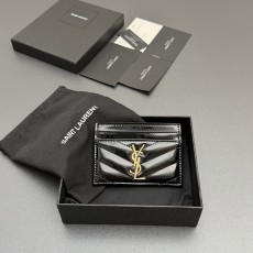 Saint Laurent YSL 생로랑 마틀라세 샤이니 레더 카드 홀더 지갑 - 블랙/금장